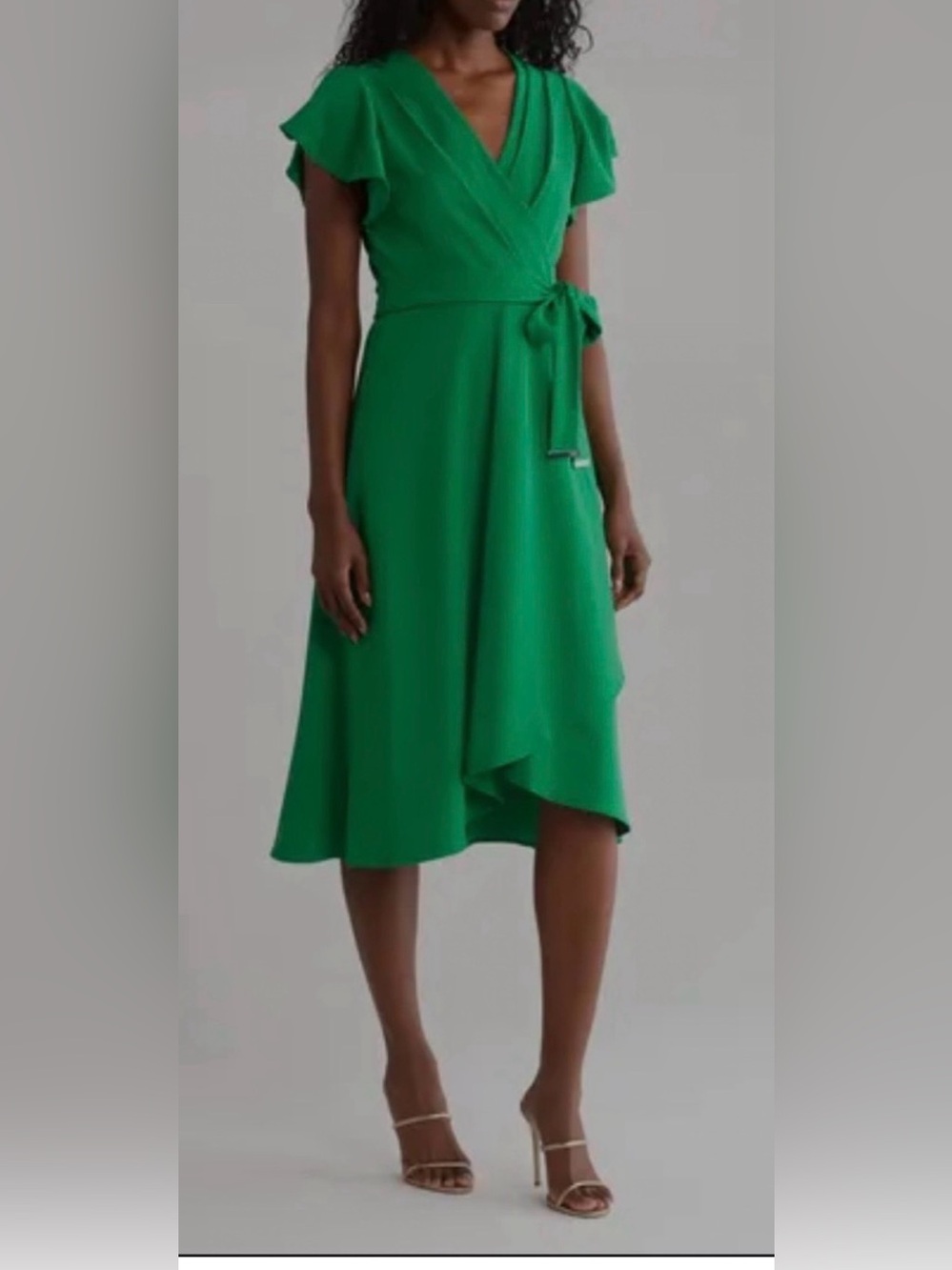 DKNY Green Midi Dress with Flutter Sleeves Size 8